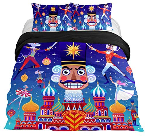 Eslifey Bettbezug-Set mit Ballett-Charakteren von Nussknacker, weich, 3-teilig, 150 x 200 cm, Mehrfarbig, Queen 88 x 90 9 x 29 in