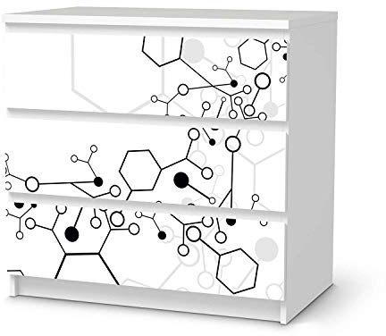 Möbel Klebefolie passend für IKEA Malm Kommode 3 Schubladen I Möbelsticker - Möbel-Aufkleber Folie Tattoo I Wohndeko für Wohnzimmer und Schlafzimmer - Design: Atomic 1