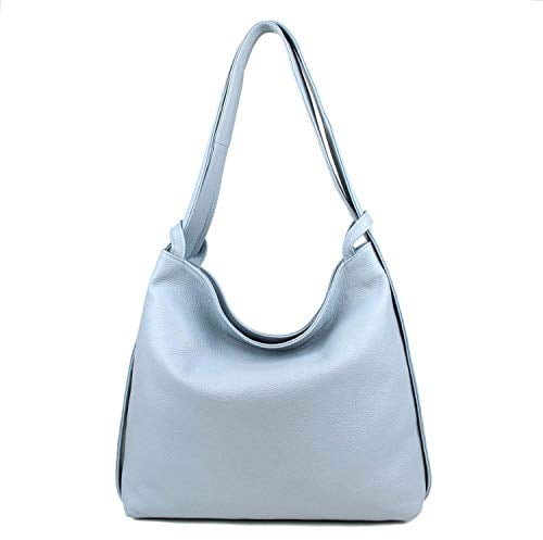 ITALYSHOP24.COM OBC Damen Tasche Rucksack 2 in 1 Umhängetasche Schultertasche Umhängetasche Daypack Leder Rucksacktasche Shopper Backpack Freizeitrucksack (Hellblau (echtes Leder))