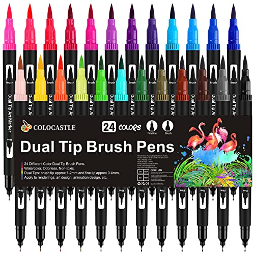 Brush Pen Lettering 24 Colori Pennarelli Punta Fine 0,4 mm e 1-2mm Punta Brush, Penne da Colorare ad Acquerello per Adulti Bambino Bullet Journal, Lettering, Calligrafia, Colorare e Disegnare