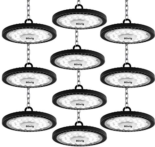 Blivrig 100W LED UFO Industrielampe 6500K Kaltweiß, 13000LM LED Hallenstrahler, Werkstattlampe mit Kabel, für Fabriken, Flughafen, Patio, Restaurant (10PCS, 100W)