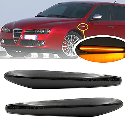NSLUMO LED Seitenblinker Rauch Linse Kompatibel mit 05-11 Alfa Ro.meo 159 Sportwagon Spider Typ 939