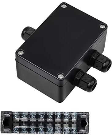 SRJQXH IP66 Scatole di Giunzione Impermeabili, Connettore per Cavo a 3 vie con Morsettiera, Viti e Connettore Impermeabile PG, Per Cavi Interni ed Esterni da 4-8 mm (Nero)