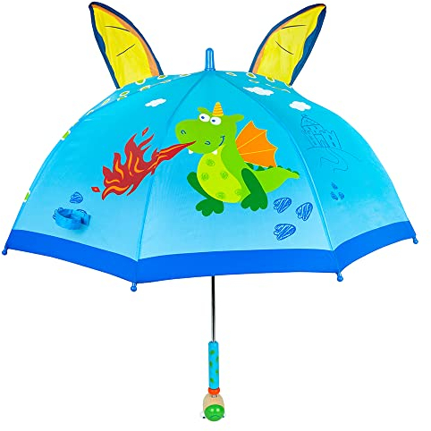 Green Rhino DRACHEN Regenschirm für Kinder, Mädchen und Jungen | Toller Stockschirm mit buntem Motiv in 3D