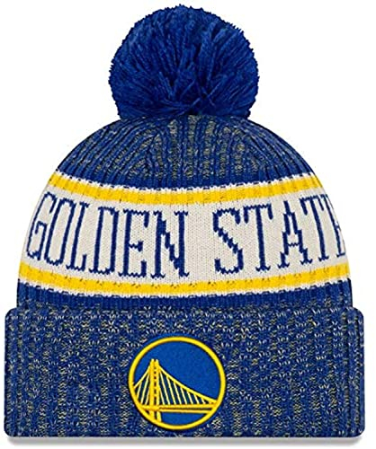 New Era NBA Sideline Sport Knit Winter Pom Knit Beanie One Size Fits All (Golden State Warriors), Blau, Einheitsgröße