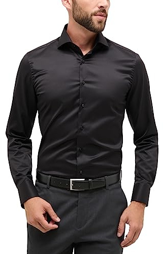 ETERNA Herren Long Sleeve Slim FIT Twill Black Uni Gentle Shirt, Schwarz, 42