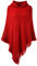 Ferand Damen Poncho mit Kapuze und gehäkeltem Cape mit Fransensaum für Herbst Winter - One Size - Rot
