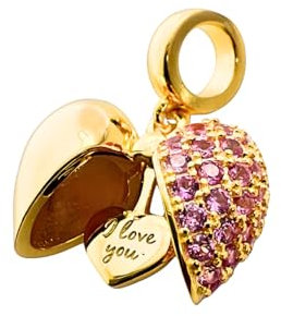 Jewellbox Médaillon en forme de cœur doré pour colliers,Pendentif en oxyde de zirconium rose pour bracelets, cadeau pour mère, Argent sterling Argent sterling Plaqué or 18 carats Zircone cubique AAA