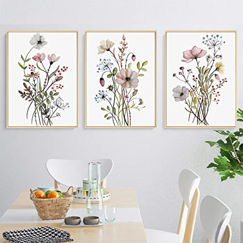 Sarah Duke 3er Set Vintage Poster, Aquarell Blumen Pflanze Bilder, Ohne Rahmen Leinwand Wandbilder, Kunstposter für Schlafzimmer Büro Wanddeko (50 x 70 cm)