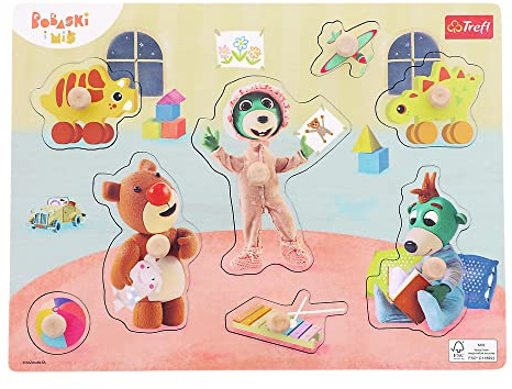 Trefl - Puzzle Biber & Bär, Wooden Toys - Holzspielzeug, Formpuzzle für die Kleinen, Naturholz Spielzeug, Bio Spielzeug für Jahre mit Helden Märchen, für Kinder 18 Monate