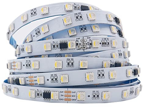 Cleiscry 5m 24V TM1814 RGBWW LED Strip SMD 5050 Chip 4 in 1 Programmierbares Adressierbares Smart Pixel Tape Light (No Waterproof IP30, DC 24V RGBWW (1IC 6LEDs))