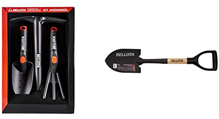 Bellota 2994 - Kit de jardinería y huerto Que Incluye: rastrillo, transplantador y azuela, Herramienta pequeña de jardín, Color Estándar & 5526 - Pala pequeña para Camping, Jardin o Nieve 150x210mm