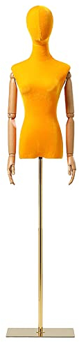 Rozhuhro Schneiderpuppe Damenbüste Weiblich, Schneiderpuppe Torso mit Hölzernen Arm Abnehmbarer Kopf, Höhe Verstellbarer Schaufensterpuppe Körper, für Bekleidungsgeschäft Kleider,Golden,B