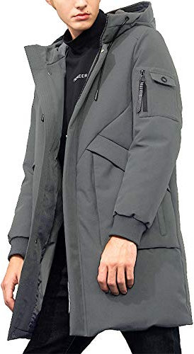 Manteaux d'hiver imperméables à capuche coupe-vent épais Parkas long rembourré pour homme, gris, Large haut
