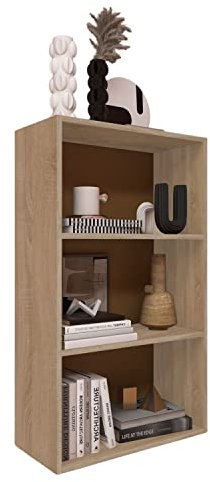 Coemo Aktenregal Delta-3 Eiche Dekor Bücherregal, Regalwandsystem, Büromöbel, Holzregal, Wandregal, 3 Fächer, Mehrzweckregal, 65x25x110 cm