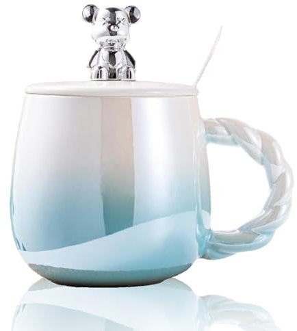 ZPPLD Coffee Mug with Lid,450ml Ceramics Coffee Cup,Stoneware Coffee Mugs,Tea Mugs with Spoon,Porcelain Coffee Mug,Cappuccino Cups,Pumpkin Shape Cups for Office and Home, Gift and Present