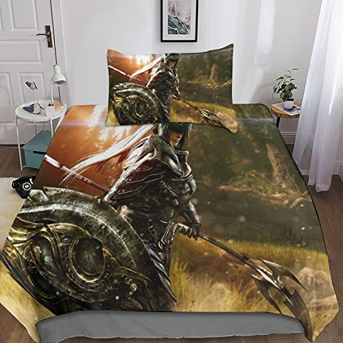 219193-The_Elder_Scrolls_V_Skyrim Bettwäsche Set Mit Weiche Mikrofaser,Kinder Jugendliche Erwachsene 3D Gedruckte Bettbezüge Weiche Bettbezug Und Mit Reißverschluss Kissenbezug Single(135x200cm)