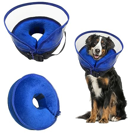 Yoolhamy Collare Gonfiabile Cane, Protettivo Cervicale Collare Elisabettiano Cani 2 in 1 Rimovibile Regolabile Comodo Collare Riparazione Post-Operatoria, Difesa Potenziata Contro Graffi e Morsi (L)