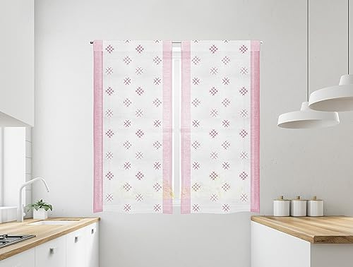 IlGruppone Coppia Tendine Tende A Vetro Ricamate Semitrasparenti Finestre Porta Finestra Cucina Bagno 60 x 150 Cm o 60 x 240 Cm MOD Cleme - Rosso - 60x240 cm