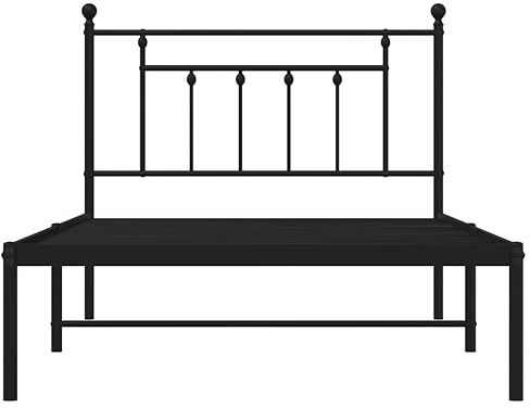 vidaXL Bettgestell, Bettrahmen mit Kopfteil Lattenrost, Metallbett Bett für Schlafzimmer, Einzelbett Gästebett, Metall Schwarz 107x203cm