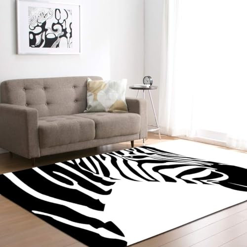 okoikfc Schwarz-Weißes Zebra Teppich 3D Teppich Wohnzimmer 120 x 170 cm Waschbarer rutschfest Teppiche für Kinderzimmer Schlafzimmer Deko Antirutschmatte Carpet Matte B1061