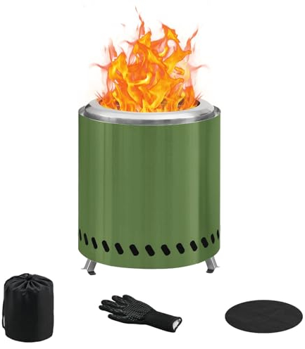 BRIAN & DANY Tabletop Solo Feuerstelle mit Ständer, rauchfreie Feuerstelle für draußen, Edelstahlofen, Lagerfeuer mit Pellets oder Holz, inklusive Reisetasche und feuerfester Matte, 21,8 x 25,4 cm,