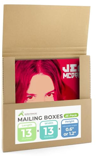 Golden State Art, Box Mailers Vinyl Record Shipping Boxes -13x13x1 Durable Convenient Cardboard Brown Mailing Boxes for Packaging, Moving, Storage (Pack of 25)