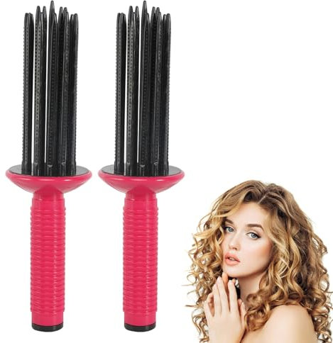 2 Stück Luftvolumenkämme, Curly Frisey Styler Tool, 17 Zähne runde Haare flauschiger Lockenrollenkamm Lockenwickler Kamm Heißluft-Stylingbürste