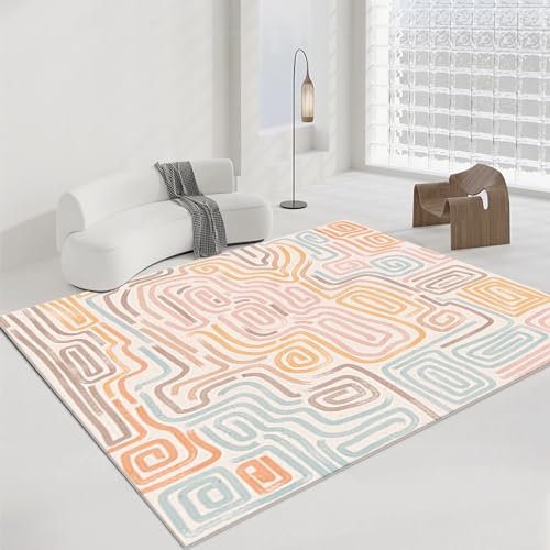 Tzvpsu Chambre Bebe Tapis Antidérapant Lavable pour Chambre d'enfant Design Ligne Jaune Rose,buanderie Decoration,Decoration Chambre Fille ado 160x230cm