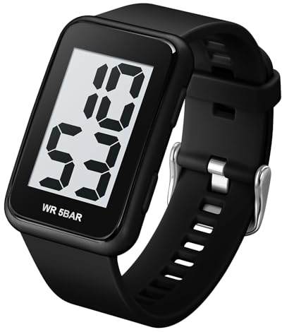 Forrader Orologio digitale quadrato da uomo, quadrante con numeri grandi, quadrante grande, impermeabile, a LED, orologi sportivi con sveglia, data, cronometro, orologi da polso elettronici, unisex,