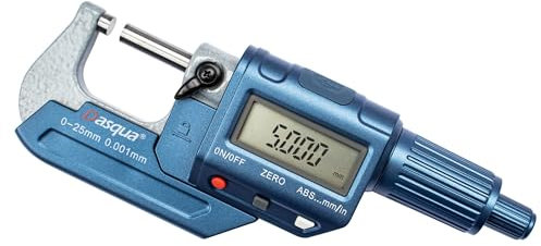 Dasqua Digitale Micrometro Esterno con Frizione e Ratchet - Da 0-25 mm con Precisione 0.002 mm e Risoluzione 0.001 mm, Funzione ABS e Anello Sferrato, per Macchinisti, Industriale e Officina