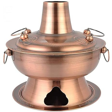 RSBFER Traditioneller alter Pekinger chinesischer Hot Pot, Edelstahl-Holzkohle-Suppenkessel, Wasserkocher, Küchenutensilien, Kochgeschirr für Familienessen,36cm