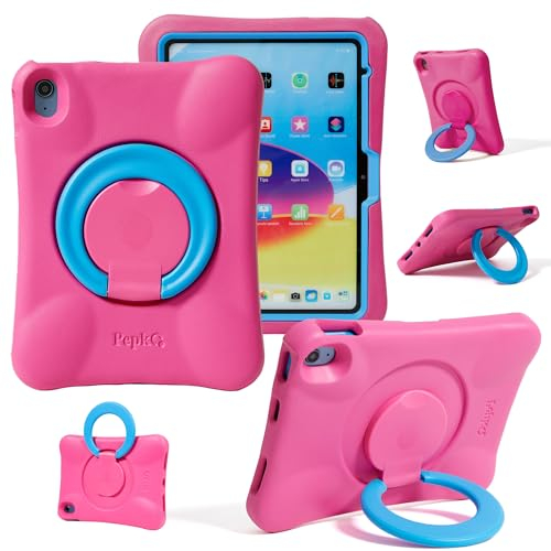 NLR FUN Kids Case for iPad, Shockproof Cover for iPad 11-inch A16 (2025) / 10.9-inch 10th Gen (2022), Lightweight Full Body Protective Case with Foldable Handle/Stand (Pink+Blue)
