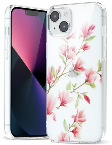 Svanove for iPhone 13 Mini/ 12 Mini Case Flower, Girly Cute Clear Floral Aesthetic Design, Slim Thin Transparent Hard Shell Plastic Phone Case for Women Girls, Trendy Elegant Pattern, Cherry Blossom