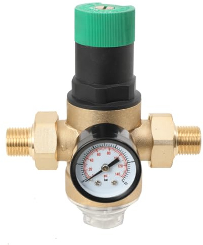 TABODD Druckminderer Wasser 1/2 zoll DN15 mit Manometer, Wasserdruckminderer Mit Wasserdruckmesser Und Mesh Filter, Wasser üBerdruckventil Aus Messing zur Regulierung des Wasserdrucks