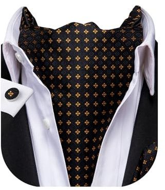 Dubulle Herren-Krawatte mit Paisleymuster, Blumenmuster, zum Selbstbinden, Krawatte und Einstecktuch, Manschettenknöpfe, Hochzeit, Schwarz und Gold, Orange, Medium