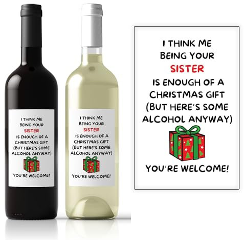 Funny Christmas Wine Bottle Label for Brother Older from Sister Humorous Xmas Message