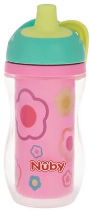 Nuby Tazza termica con impugnatura facile | include cannuccia | disegni floreali | 6+ mesi