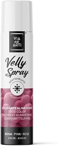 Colorante Alimentare VELLUTO Spray ROSA - 250ml - a Base di Burro di Cacao con Effetto Vellutato da Utilizzare su semifreddi e Gelati. AZO Free. per torte e dolci (Rosa)