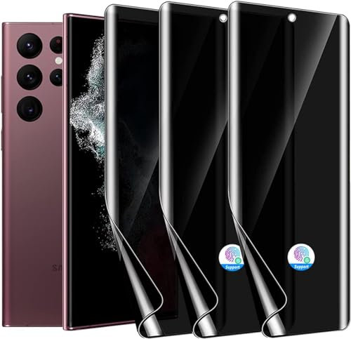 DYNASCO 3 Stück Sichtschutz Schutzfolie für Samsung Galaxy S22 Ultra, Anti-Spähen Weich TPU Displayschutzfolie Samsung Galaxy S22 Ultra 5G 6.8, Fingerabdruck-ID Unterstützen, Hohe Empfindlichkeit
