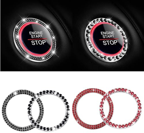 Yuqilin Start Stop Knopf Deko,4 Stücke Auto Zubehör Innenraum Universal Multifunktions Auto Knopf Aufkleber Zubehör Glitzer Innenraum Frauen(Schwarz+Rot)