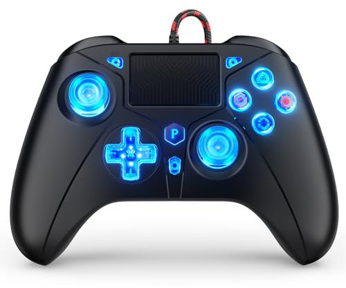 Compatible con controlador PS5, controlador con cable para Playstation 5/PS4/PC, controladores de juegos, gamepad con giroscopio de 6 ejes de vibración dual, soporte Turbo Macro Multi Touch Pad de 3.5