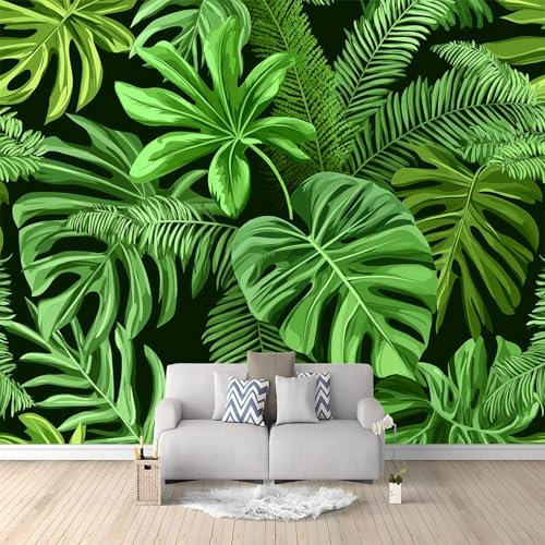 Générique Papier Peint Effet 3D Feuilles Tropicales Fougère Monstera Vert Photo Peintures Murales Salon Tv Canapé Thème Hôtel De Luxe Couloir Fond Mur Peinture Décor À La Maison 400 x 280 cm
