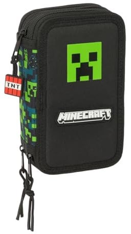 Minecraft TNT Schulmäppchen mit 37 Utensilien, Kinderetui, ideal für Kinder von 5 bis 14 Jahren, bequem und vielseitig, Qualität und Widerstandsfähigkeit, 12,5 x 5,5 x 19,5 cm, bunt, M, Casual