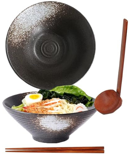 Ramen Bowl Set di ciotole giapponesi, in ceramica, Ramen Bowl con cucchiaio, 1200 ml, ciotola per rame, ciotole per cereali, insalata