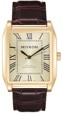 Miykon Men Vintage Tank Dress Watch, Genuine Leather Strap, Water Resistant