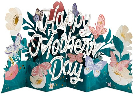 Hallmark Mothers Day Card for Mum, 3D Pop Up Jumbo Floral Banner, Green | Measures H30.5cm by W29cm by D18.5cm, Includes Pink Envelope, Card in Blue and Botanical Tones, Fully Recyclable Material