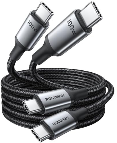 Rocoren USB C to USB C Fast Charging Cable 100W 5A [2Pack/2M] Type C to Type C Charger Lead for iPhone 16 15 Pro Max Plus iPad Pro MacBook Galaxy S25 S23 Pixel, LG and More
