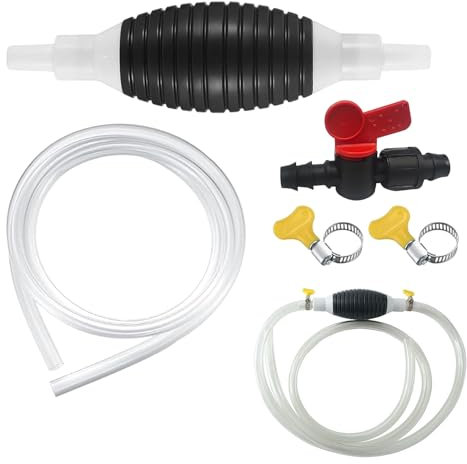 Manguera de Sifón de Gasolina,Bomba Manual de Combustible,Bomba Transferencia Líquido Agua,con Mangueras de 2M y 2Abrazaderas + 1 Válvula de Conmutación Para Agua,Gasolina,Diésel,Combustible
