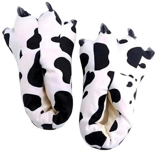 ZOLTA Plüsch Hausschuhe für Herren - Pantoffelnmit Tiere - Flauschige kuschel Slippers - Karneval - Lustige warme Puschen für Winter - Kuh - 40-46